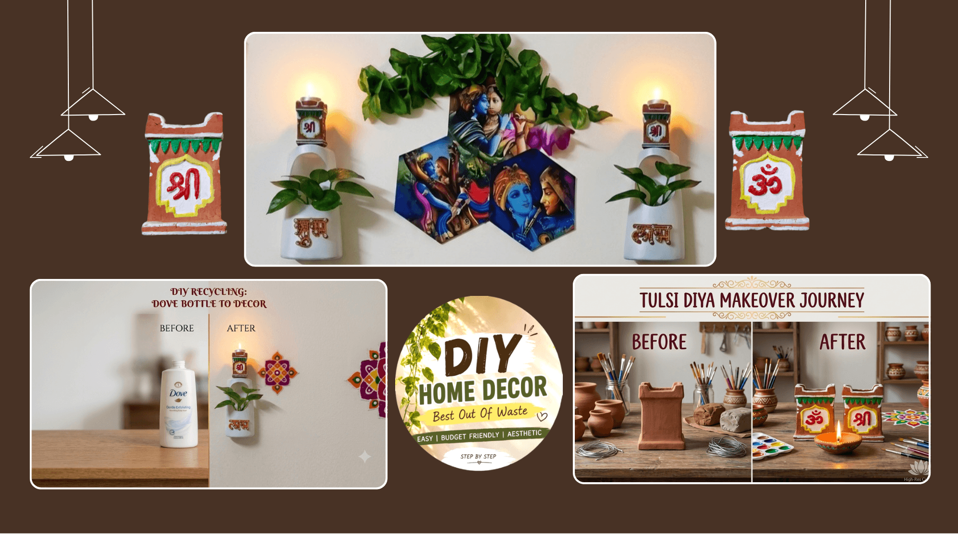 "Upcycled Bottle Bloom & Candle Holder "Upcycled,,,,,Transforming everyday waste into soulful home decor and living art.Glow Planter"