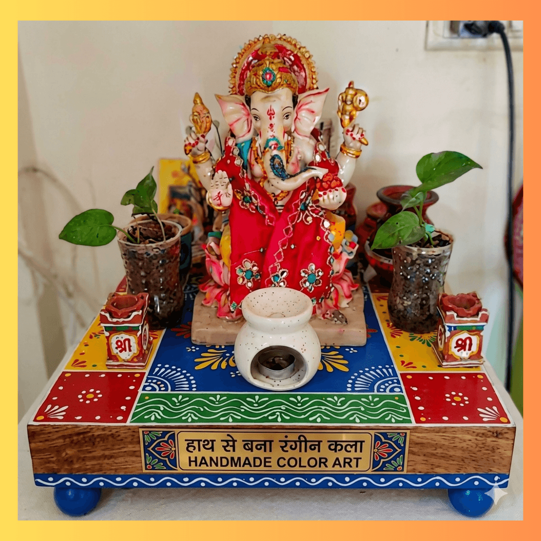 Wooden stool final look image whith ganpati bappa