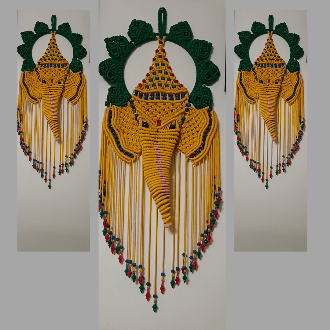 Handmade macrame Ganpati Bappa wall hanging craft art