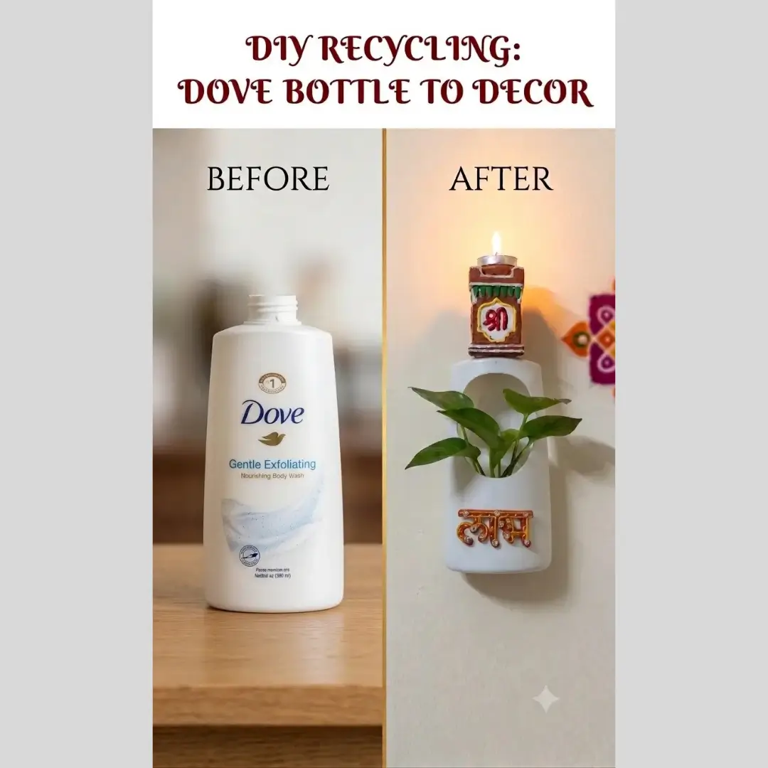 DIY recycling Dove bottle into two-in-one white planter and candle stand for home decor