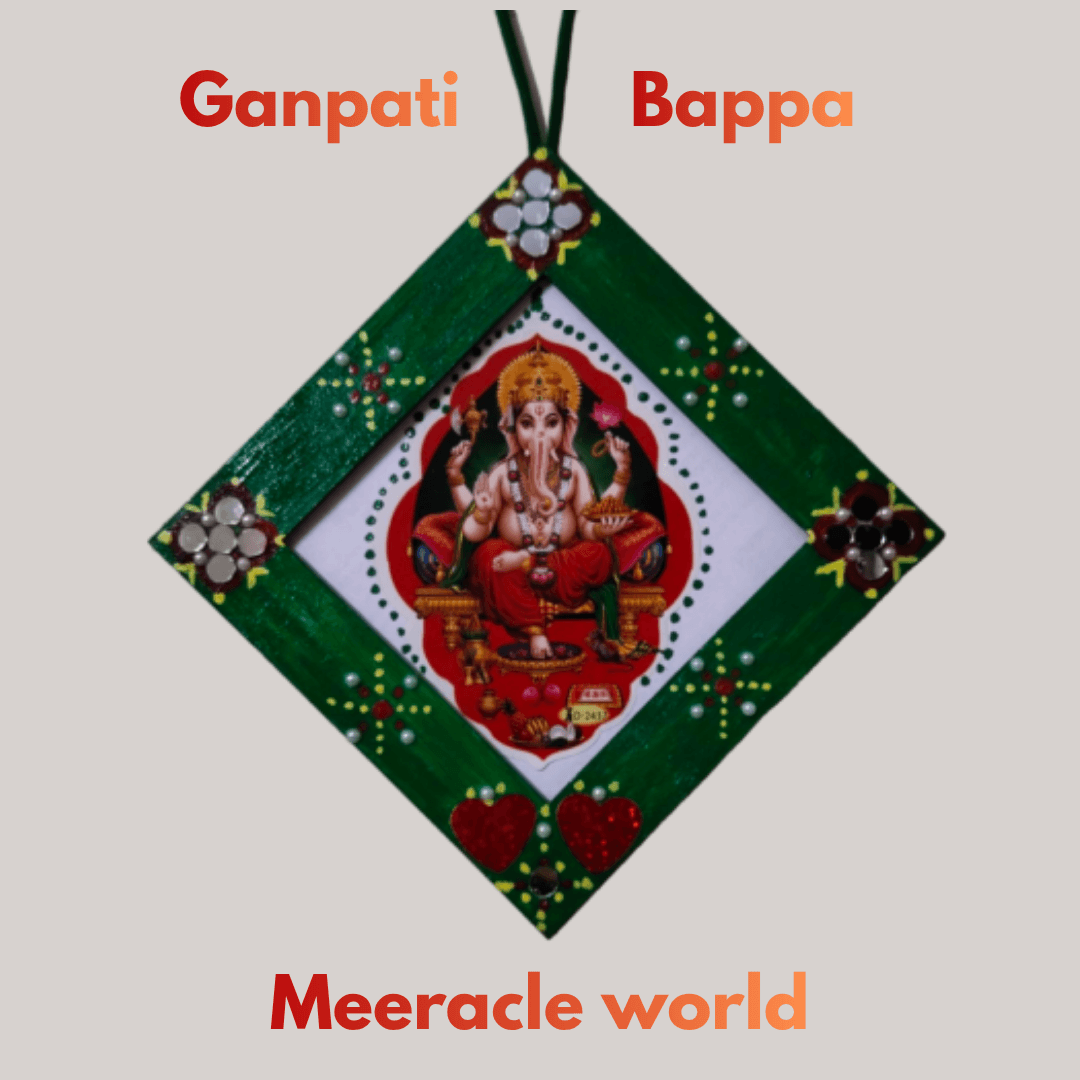 DIY cardboard Ganpati Bappa wall hanging with mirror work and dot painting