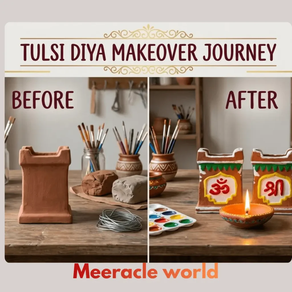 Kabad se Jugad-Tulsi Diya Makeover Before and After DIY Project